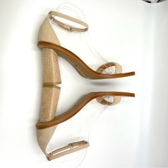 Dolce Vita Suede Leather Beige Tan Leopard Print Open Toe Heels Sandals 8 - Picture 10 of 15